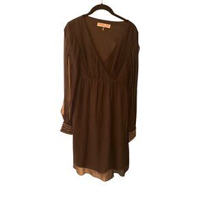 Trina Turk Black Chiffon Dress With Beaded Cuffs & Sheer Sleeves Size 6
